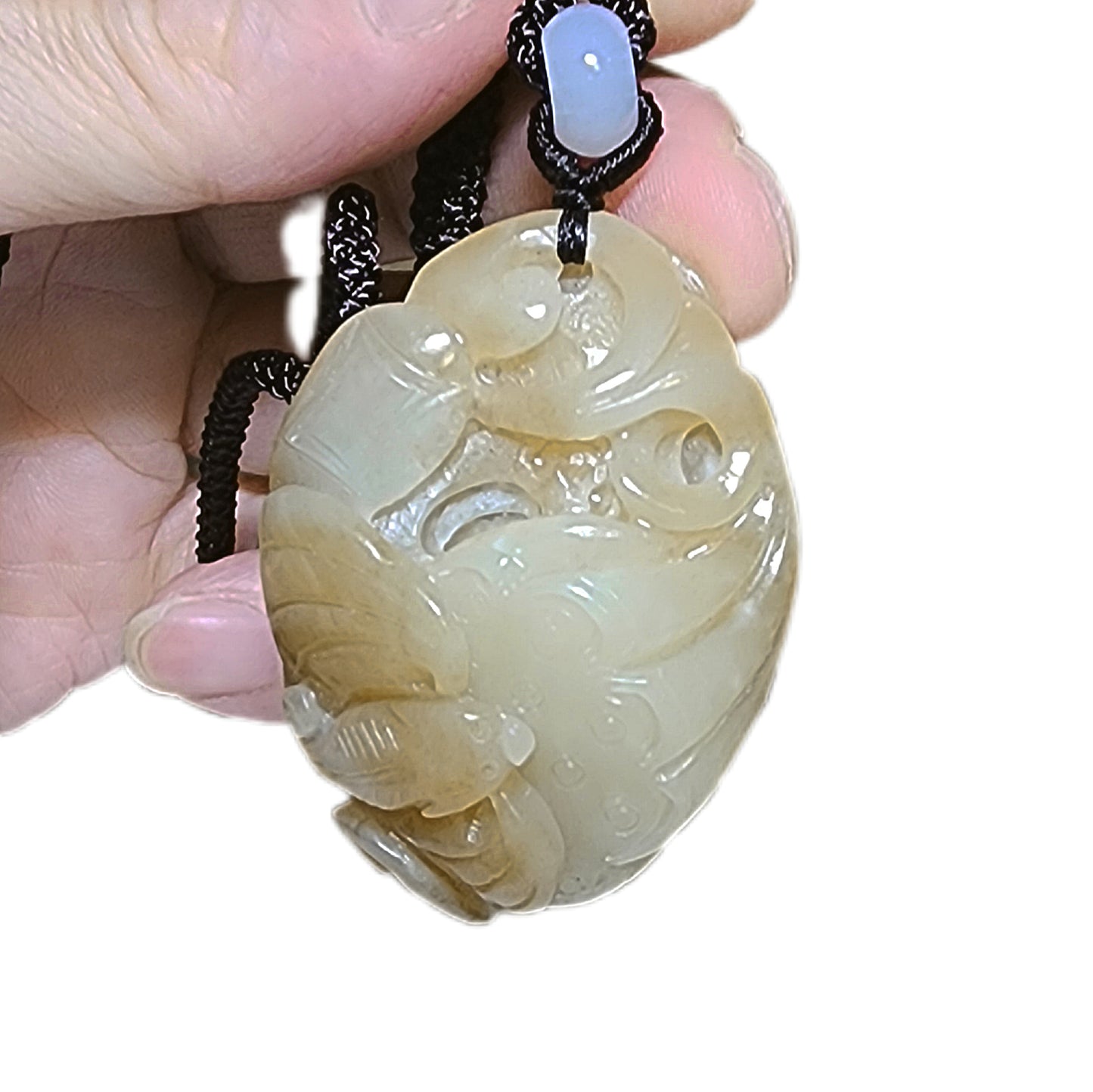 Gegegems Collection Premium Nephrite multiple tones caramel brown & whitish Bat, Lotus Pod, Ganoderma, Ruyi & Ancient Coin Jade pendant (with certificate) 和田玉且末糖白渐变色蝙蝠莲蓬灵芝如意铜钱吊坠(带证书)