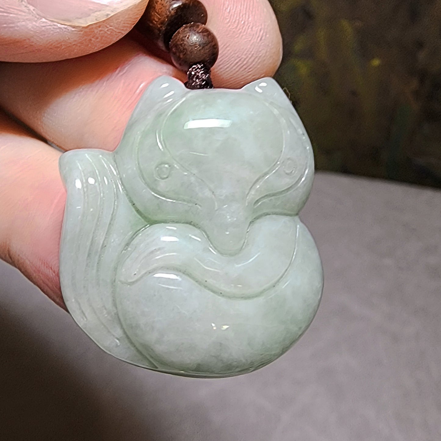 Type A Jadeite light green Fox Jade pendant (with certificate) 翡翠淡绿狐狸吊坠(帶证书)