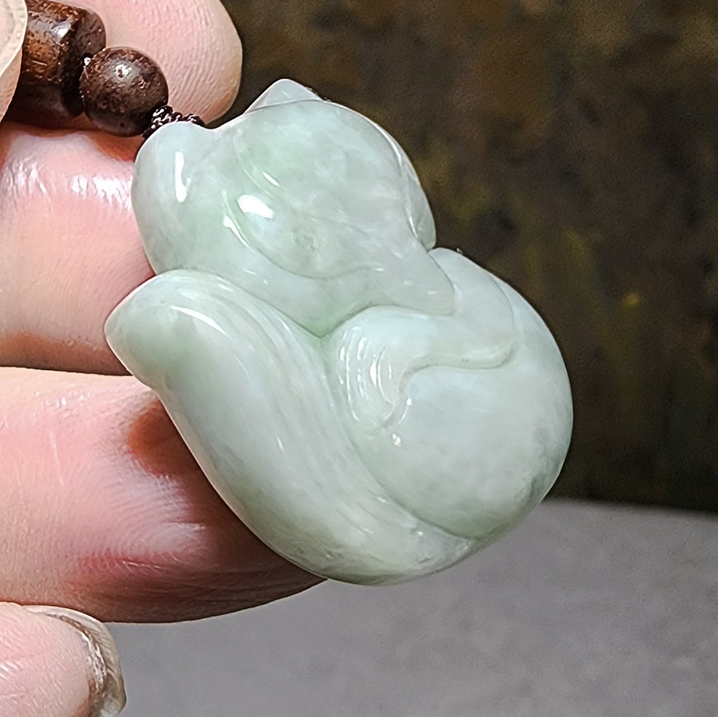 Type A Jadeite light green Fox Jade pendant (with certificate) 翡翠淡绿狐狸吊坠(帶证书)