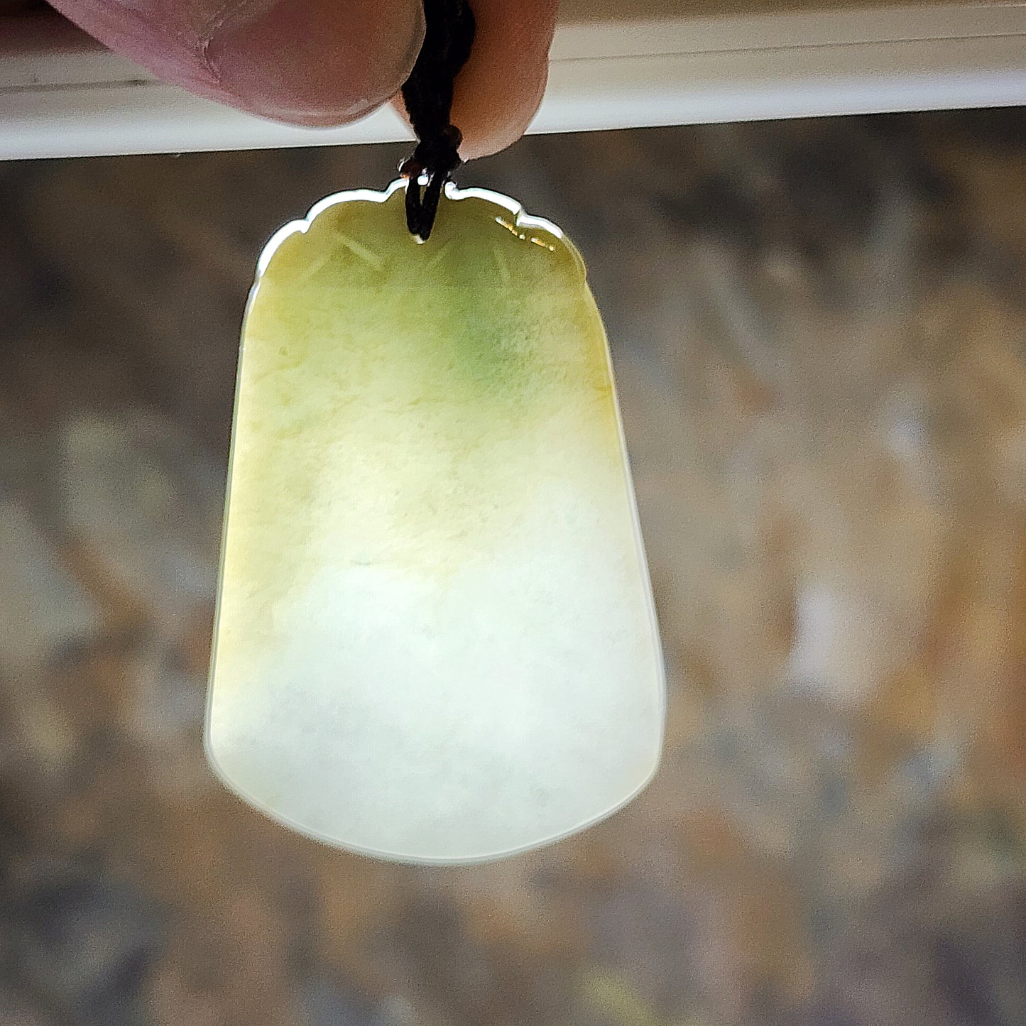 5.4cm natural untreated Burma Jade (Type A Jadeite) yellowish light green Wu Shi Pai pendant (with certificate) 5.4厘米翡翠黄翡淡绿无事牌吊坠(带证书)