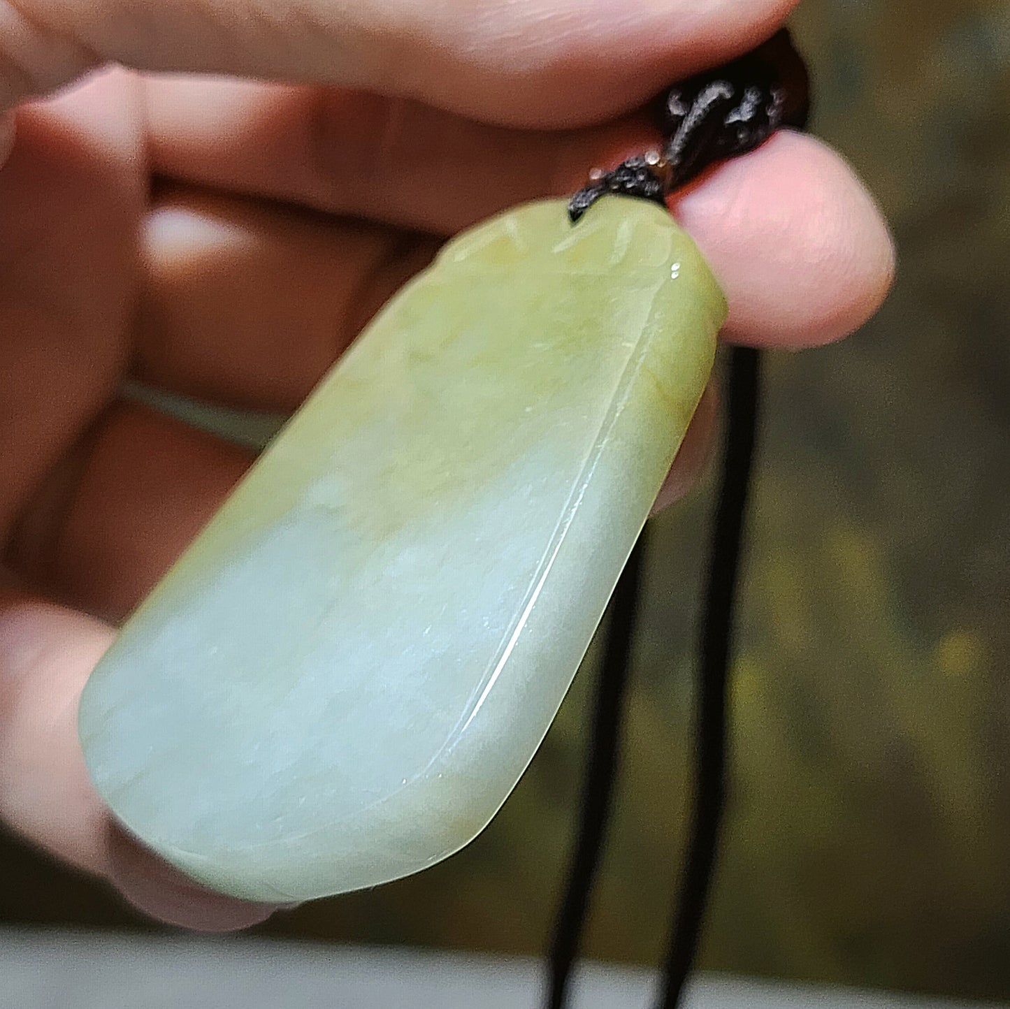5.4cm natural untreated Burma Jade (Type A Jadeite) yellowish light green Wu Shi Pai pendant (with certificate) 5.4厘米翡翠黄翡淡绿无事牌吊坠(带证书)