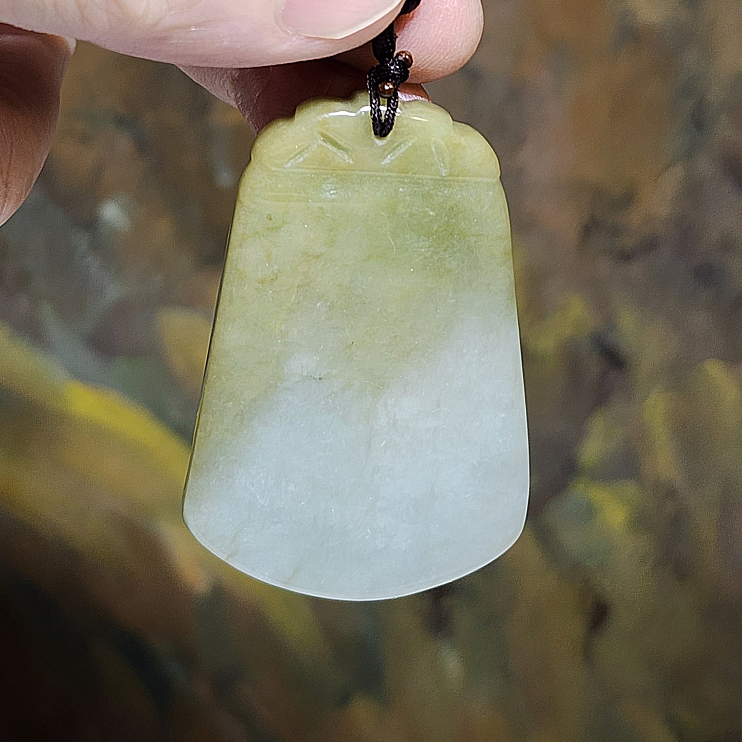 5.4cm natural untreated Burma Jade (Type A Jadeite) yellowish light green Wu Shi Pai pendant (with certificate) 5.4厘米翡翠黄翡淡绿无事牌吊坠(带证书)