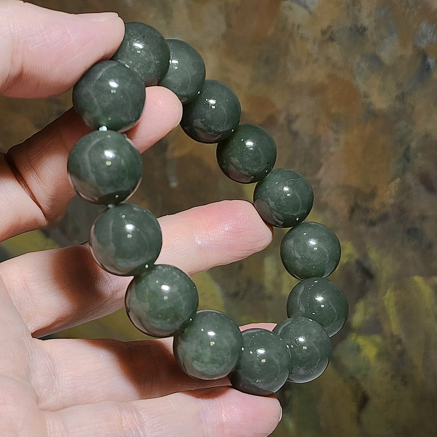 16mm Premium Nephrite blue hue light green with some caramel brown bracelet (with certificate) 16毫米优质和田玉且末蓝调青白帶小许糖手链(带证书)