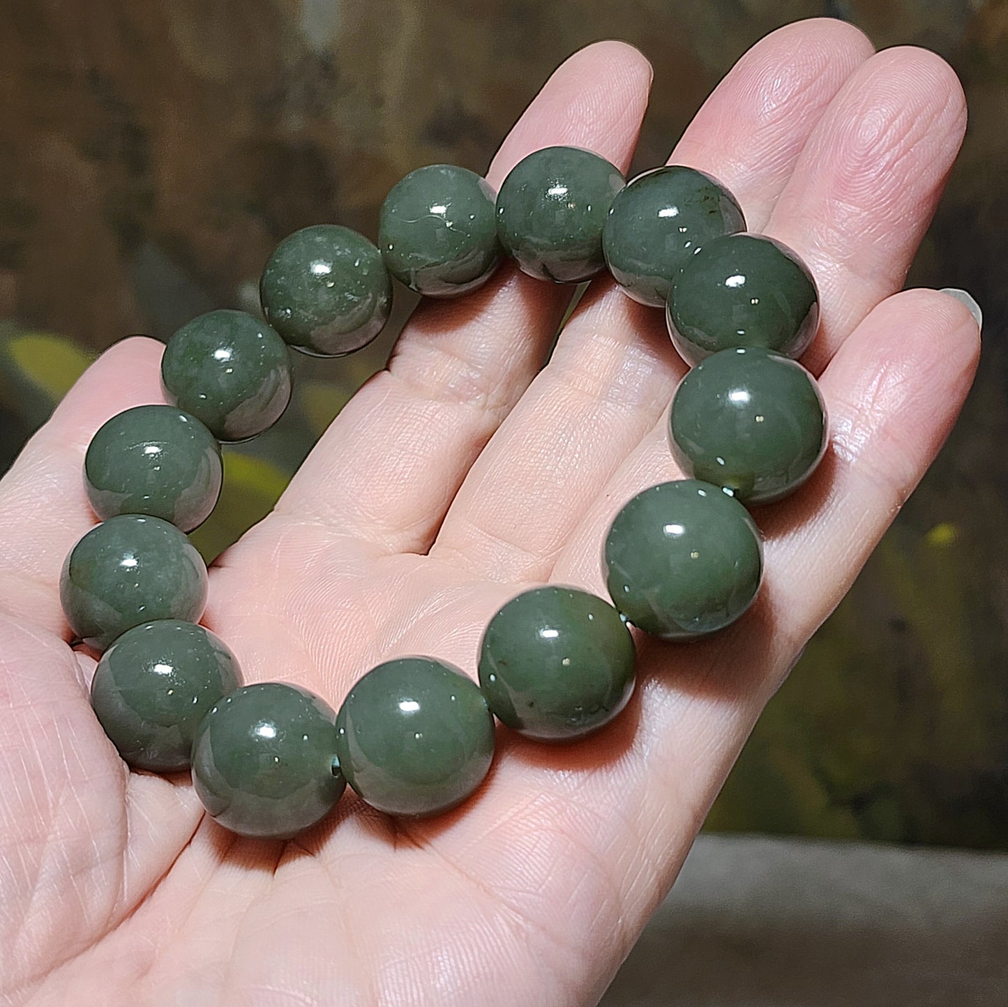 16mm Premium Nephrite blue hue light green with some caramel brown bracelet (with certificate) 16毫米优质和田玉且末蓝调青白帶小许糖手链(带证书)