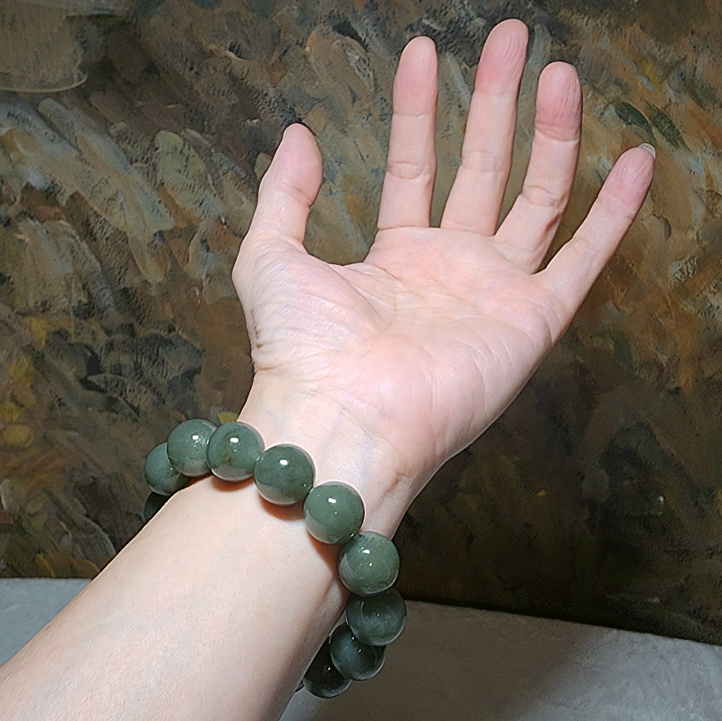 16mm Premium Nephrite blue hue light green with some caramel brown bracelet (with certificate) 16毫米优质和田玉且末蓝调青白帶小许糖手链(带证书)