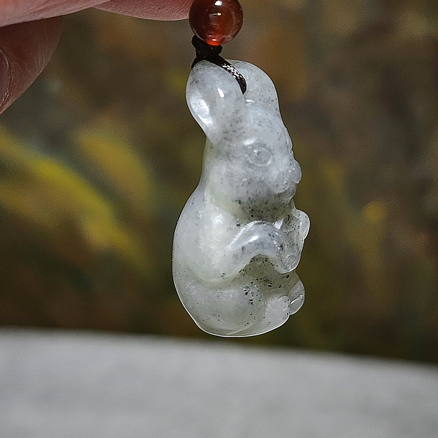 Premium natural Nephrite Qinghua (black & white) 3 dimensional Rabbit Copper Coin Jade pendant (with certificate) 和田玉新疆青花(黑白)立体兔子铜钱吊坠(带证书)