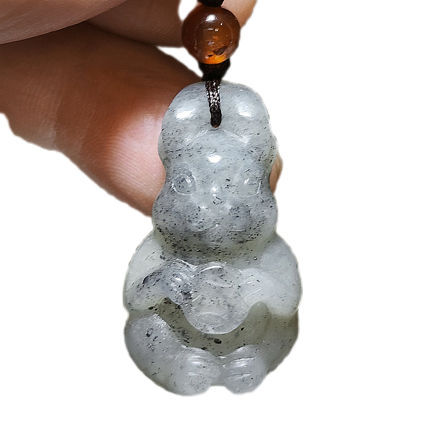 Premium natural Nephrite Qinghua (black & white) 3 dimensional Rabbit Copper Coin Jade pendant (with certificate) 和田玉新疆青花(黑白)立体兔子铜钱吊坠(带证书)