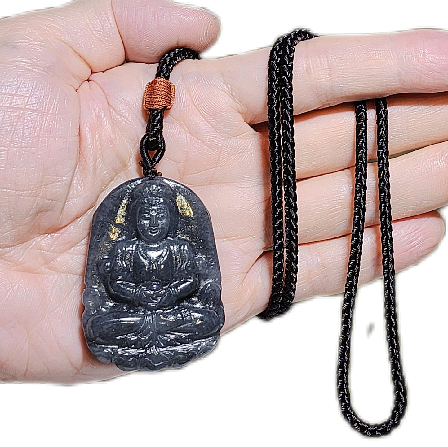 Premium natural Nephrite Qinghua (black & white) Guan Yin Jade pendant (with certificate) 和田玉新疆青花(黑白)观音吊坠(带证书)
