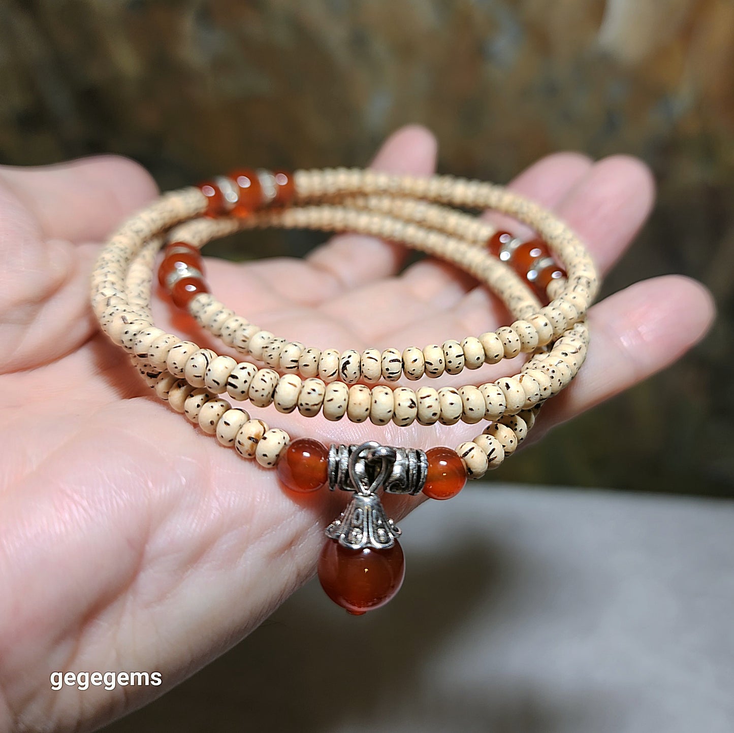 4.5mm "Star & Moon" Bodhi with Red Agate accessories necklace 4.5毫米老料星月菩提配红玛瑙长项链