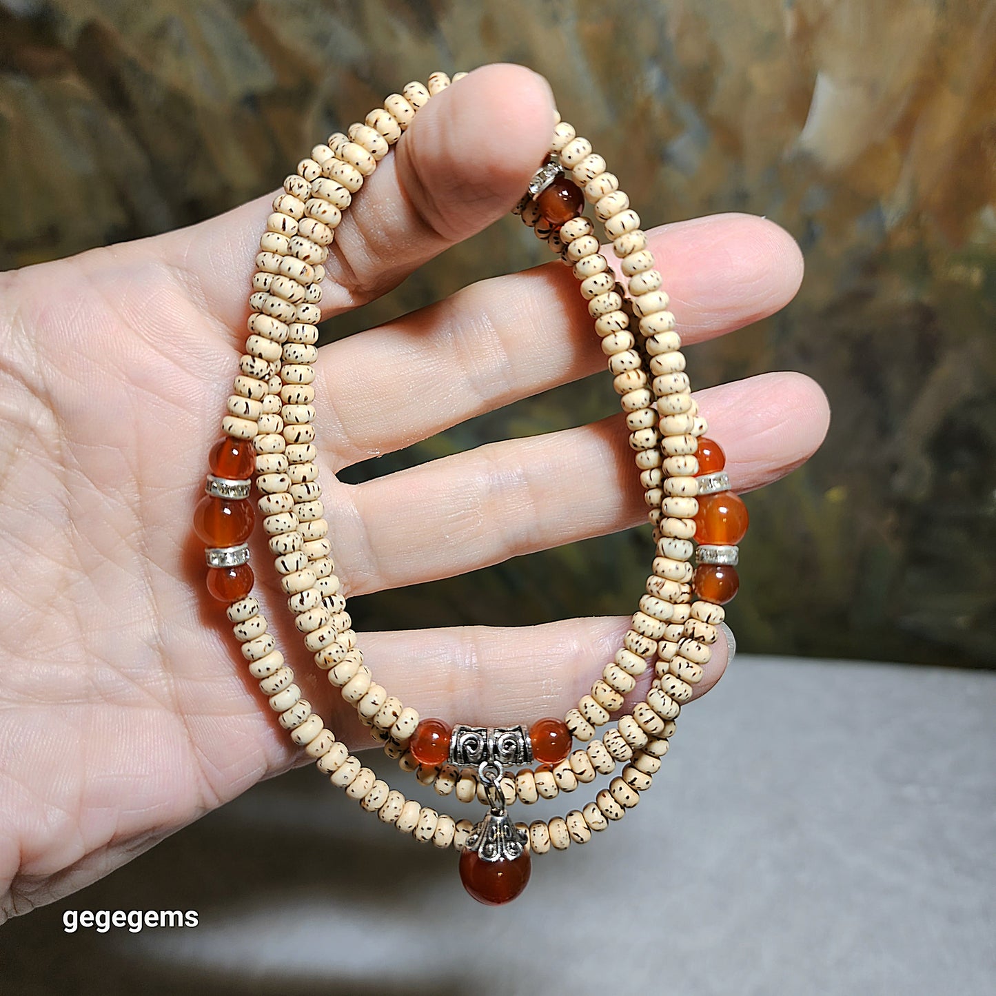 4.5mm "Star & Moon" Bodhi with Red Agate accessories necklace 4.5毫米老料星月菩提配红玛瑙长项链