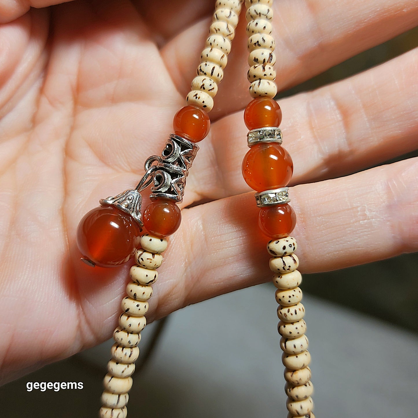 4.5mm "Star & Moon" Bodhi with Red Agate accessories necklace 4.5毫米老料星月菩提配红玛瑙长项链