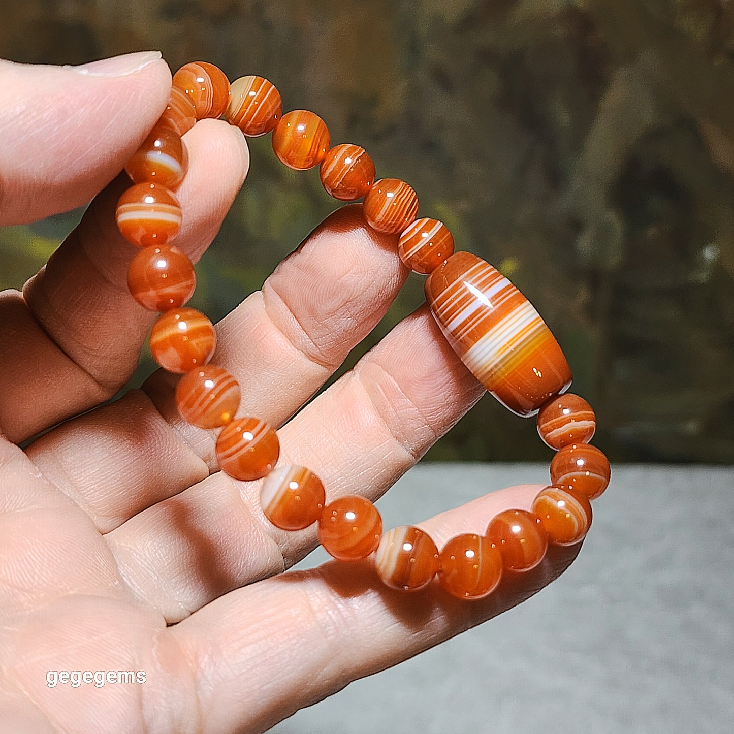 26mm Sardonyx natural pattern Lines Dzi Medicine Dzi & 8mm Sardonyx Bracelet 缠丝玛瑙天然多线天珠药师珠配8毫米缠丝玛瑙手链
