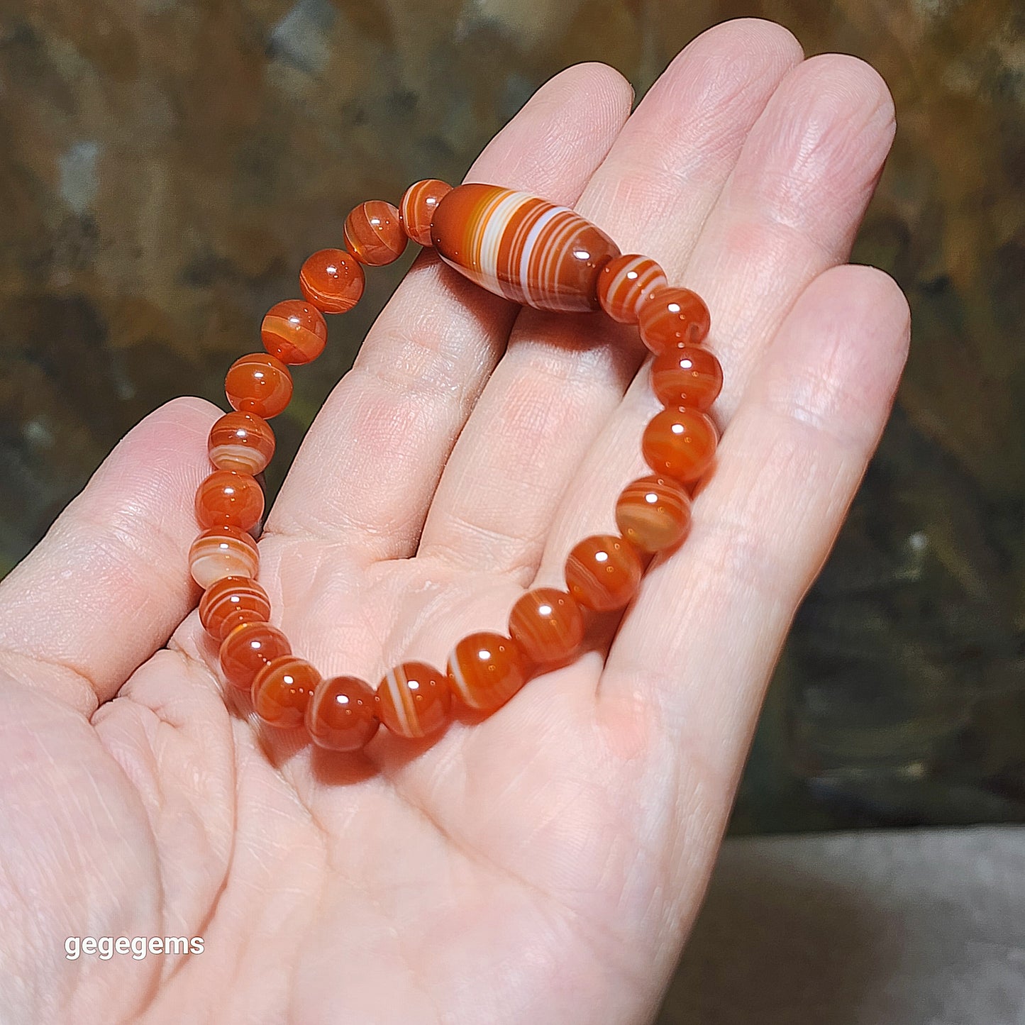 26mm Sardonyx natural pattern Lines Dzi Medicine Dzi & 8mm Sardonyx Bracelet 缠丝玛瑙天然多线天珠药师珠配8毫米缠丝玛瑙手链