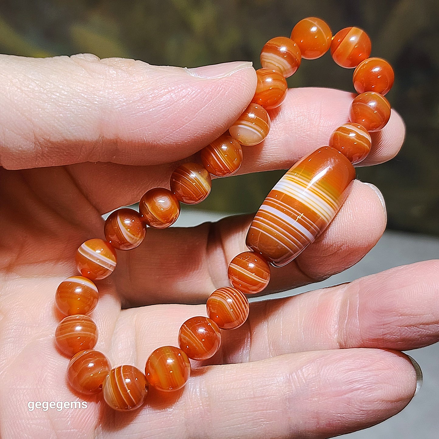 26mm Sardonyx natural pattern Lines Dzi Medicine Dzi & 8mm Sardonyx Bracelet 缠丝玛瑙天然多线天珠药师珠配8毫米缠丝玛瑙手链