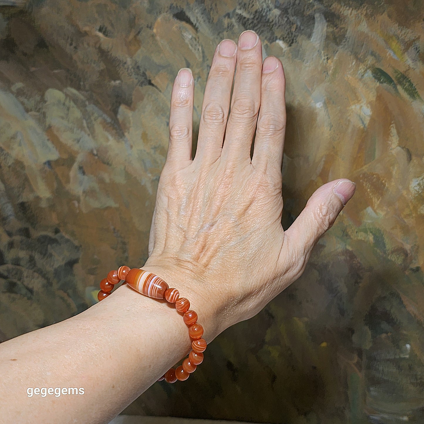 26mm Sardonyx natural pattern Lines Dzi Medicine Dzi & 8mm Sardonyx Bracelet 缠丝玛瑙天然多线天珠药师珠配8毫米缠丝玛瑙手链
