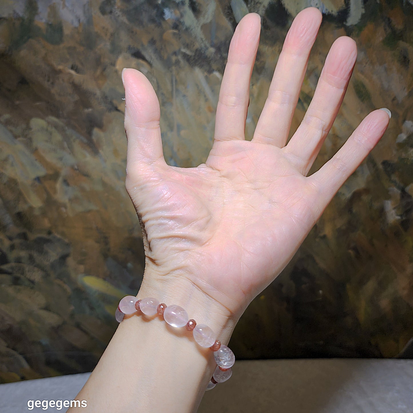 10mm Premium Madagascar freeform Rose Quartz with 6mm faceted Strawberry Quartz bracelet 冰透马达加斯加随形粉晶配切面草莓晶手链