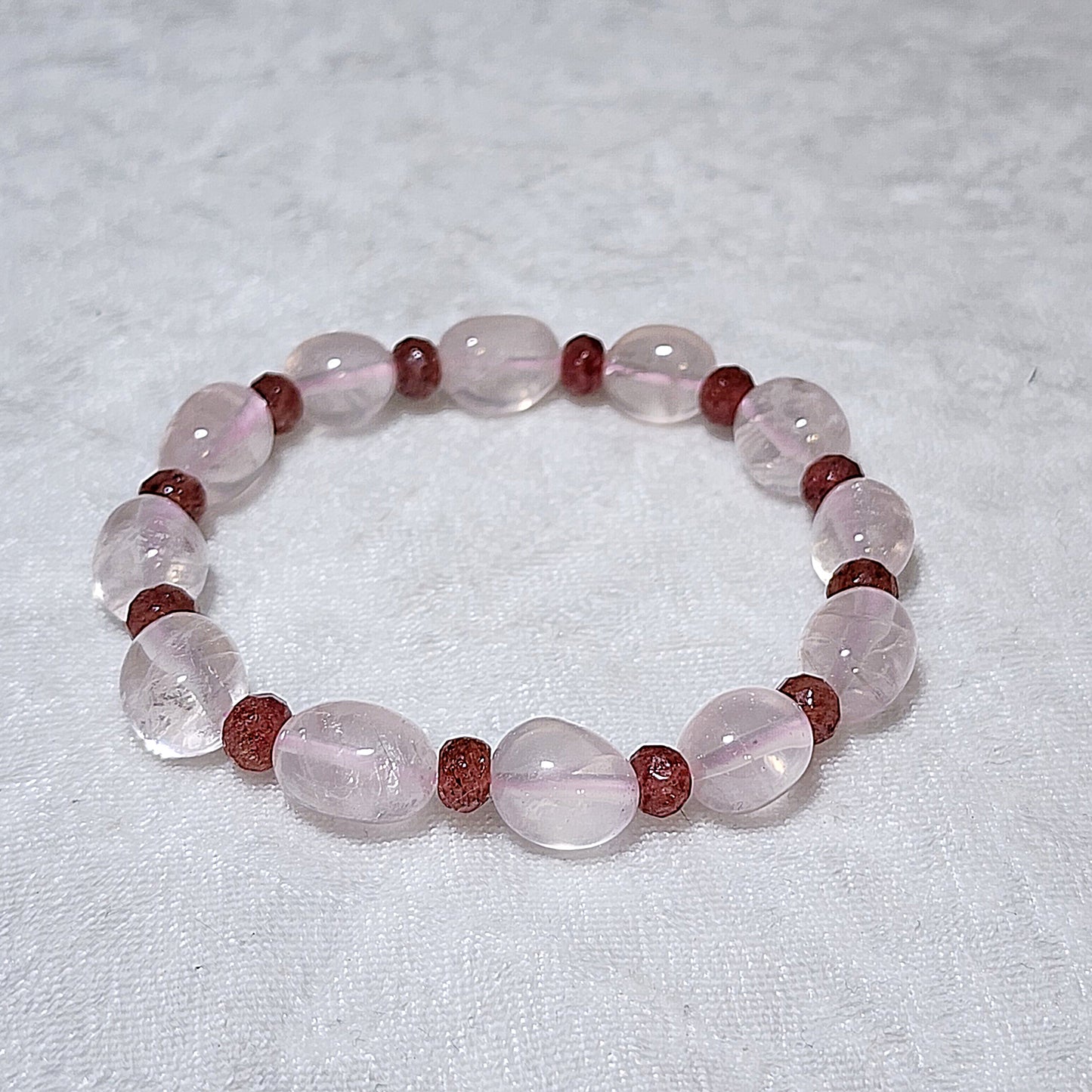 10mm Premium Madagascar freeform Rose Quartz with 6mm faceted Strawberry Quartz bracelet 冰透马达加斯加随形粉晶配切面草莓晶手链