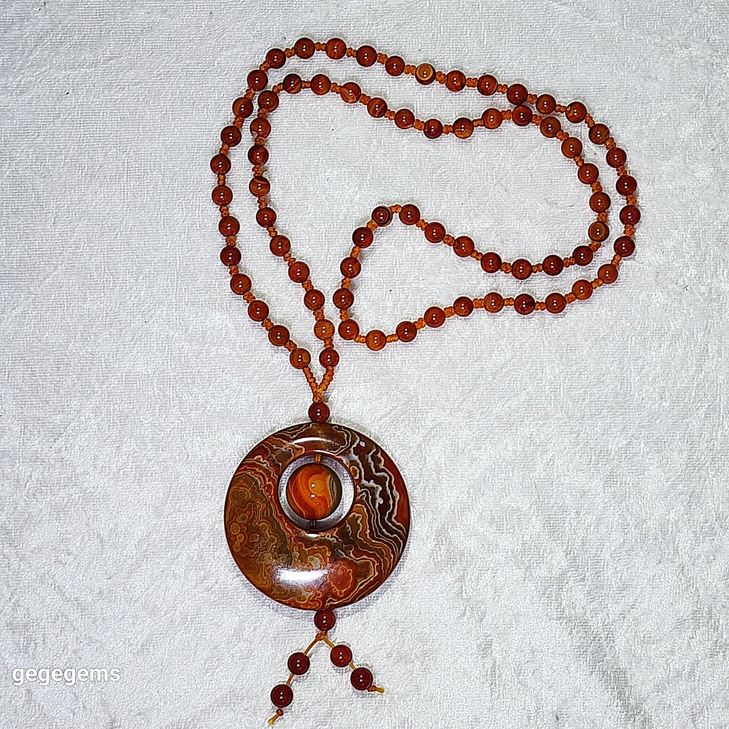 52.5mm The Warring States Sardonyx (Zhanguo Red Agate) pendant with same material 6mm handmade necklace 战国红吊坠连战国红6厘米珠子手编项链绳 #5