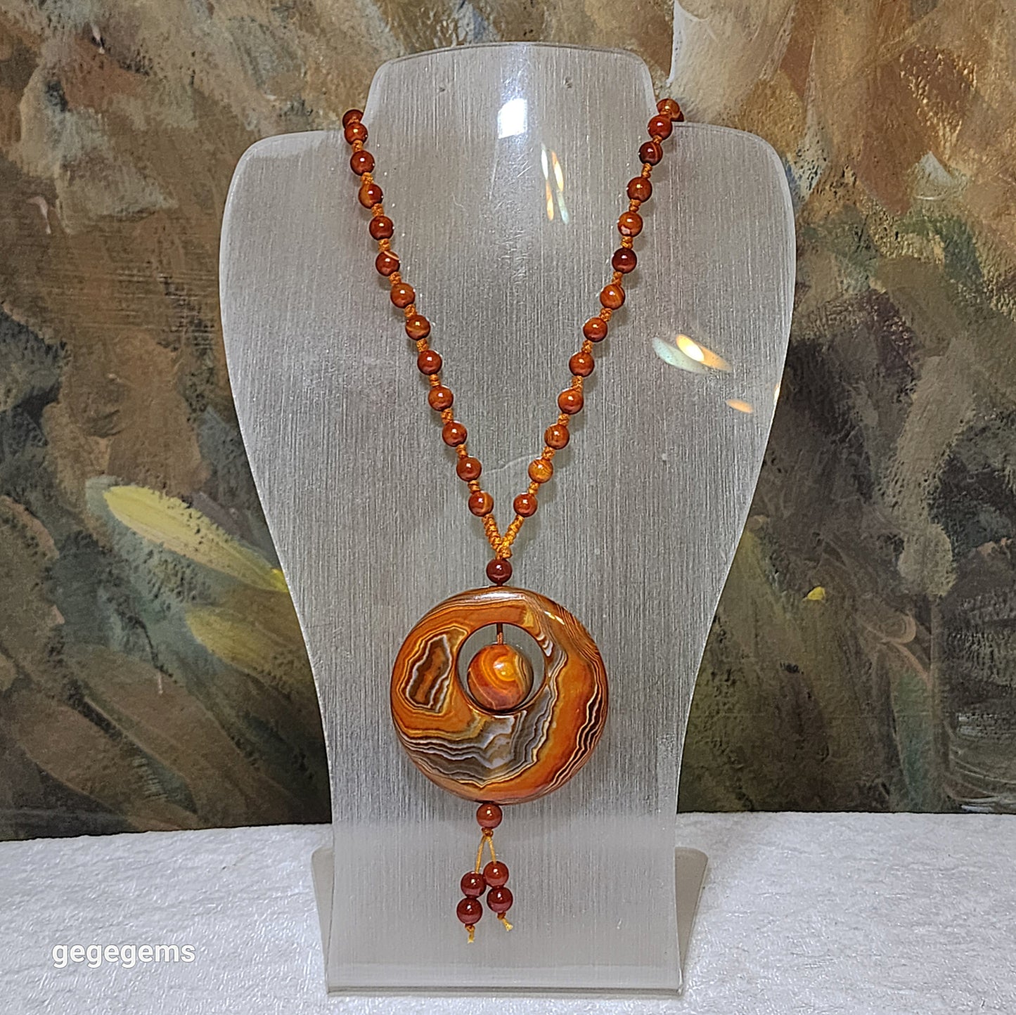 52.5mm The Warring States Sardonyx (Zhanguo Red Agate) pendant with same material 6mm handmade necklace 战国红吊坠连战国红6厘米珠子手编项链绳 #5
