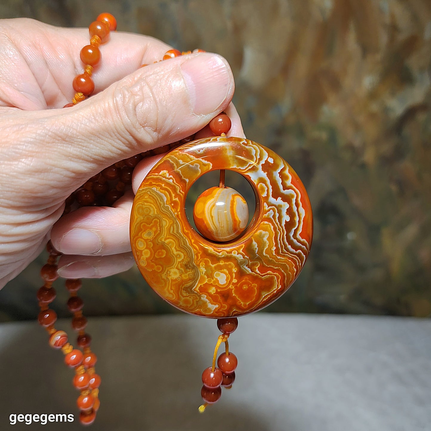 52.5mm The Warring States Sardonyx (Zhanguo Red Agate) pendant with same material 6mm handmade necklace 战国红吊坠连战国红6厘米珠子手编项链绳 #5