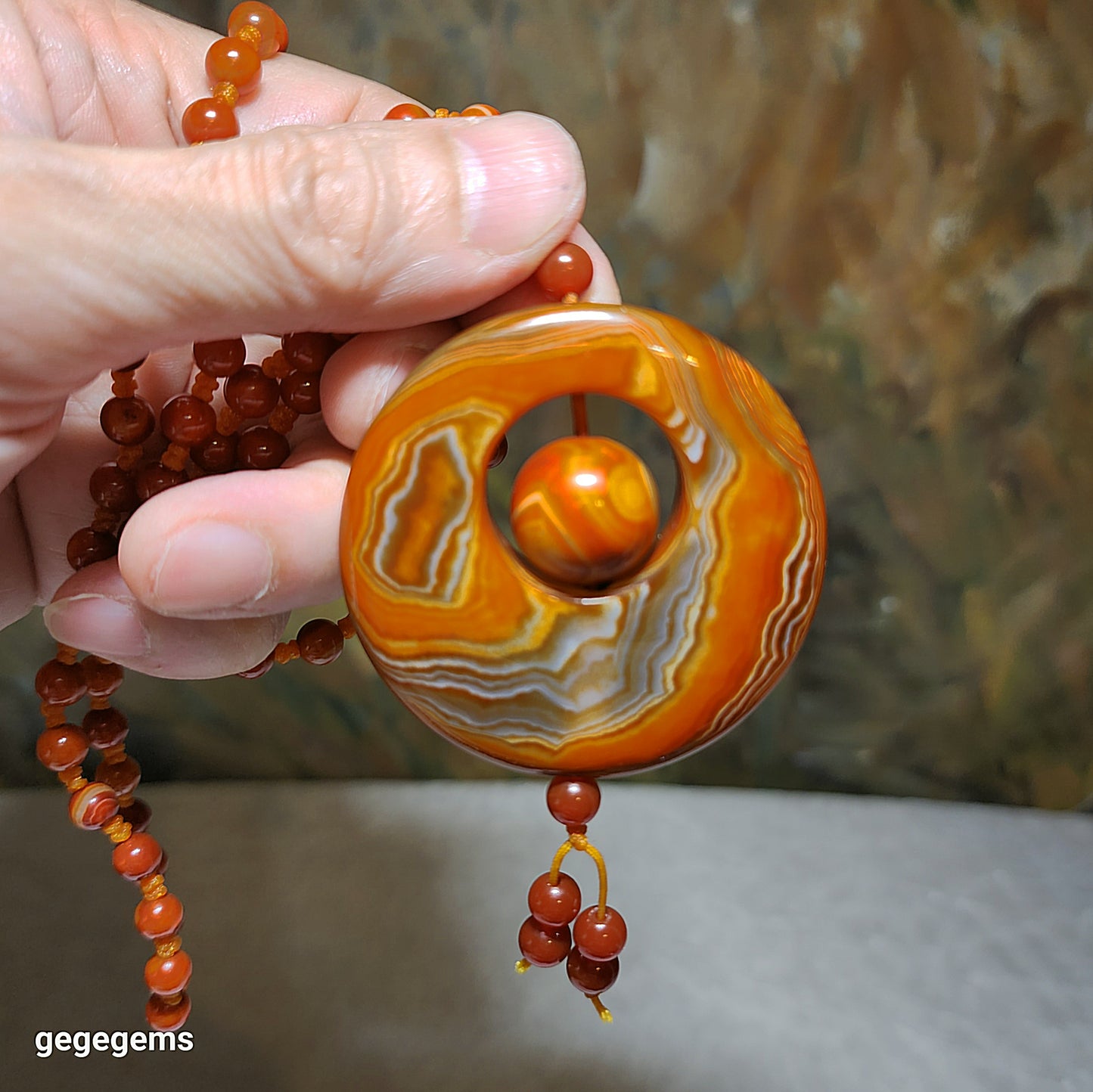 52.5mm The Warring States Sardonyx (Zhanguo Red Agate) pendant with same material 6mm handmade necklace 战国红吊坠连战国红6厘米珠子手编项链绳 #5
