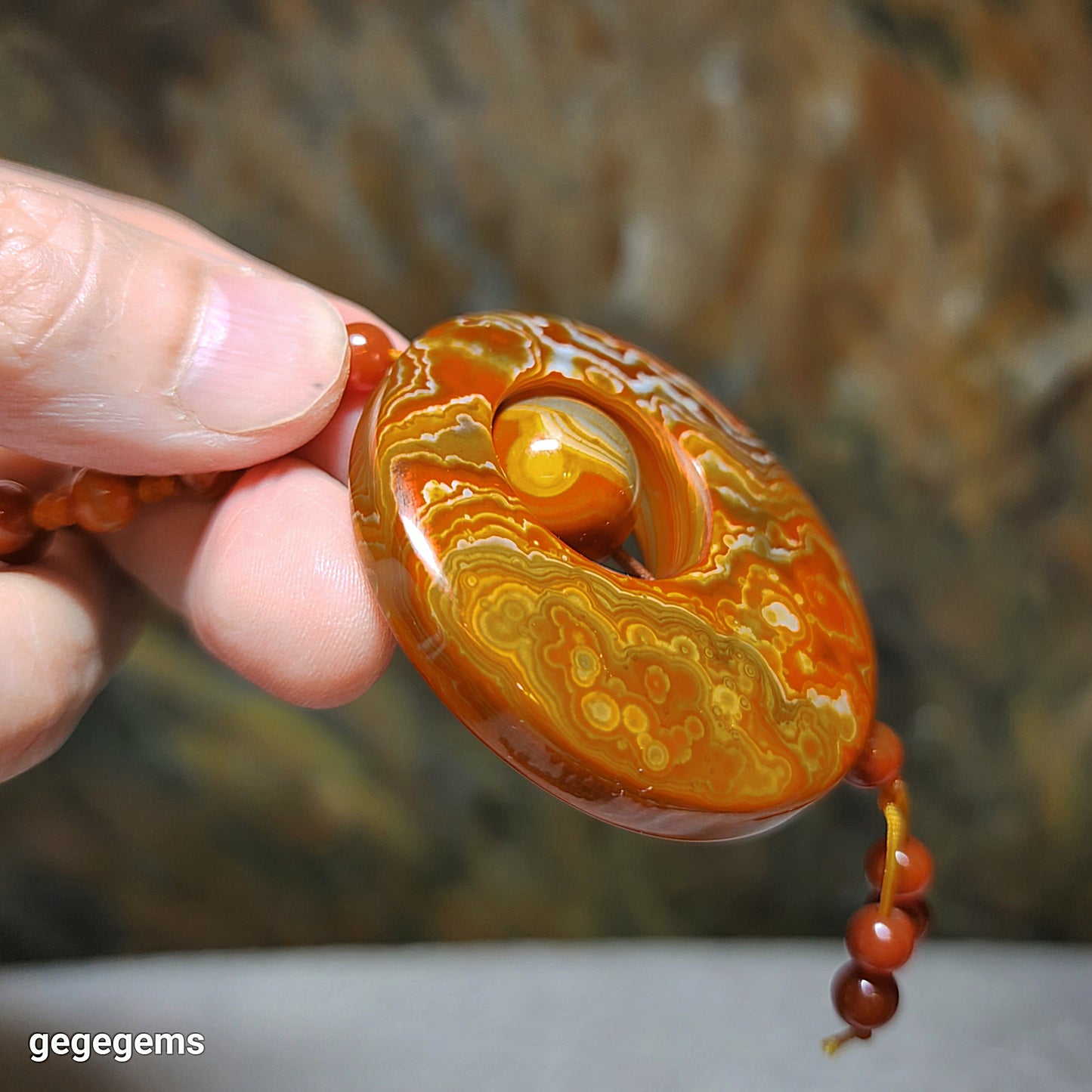 52.5mm The Warring States Sardonyx (Zhanguo Red Agate) pendant with same material 6mm handmade necklace 战国红吊坠连战国红6厘米珠子手编项链绳 #5