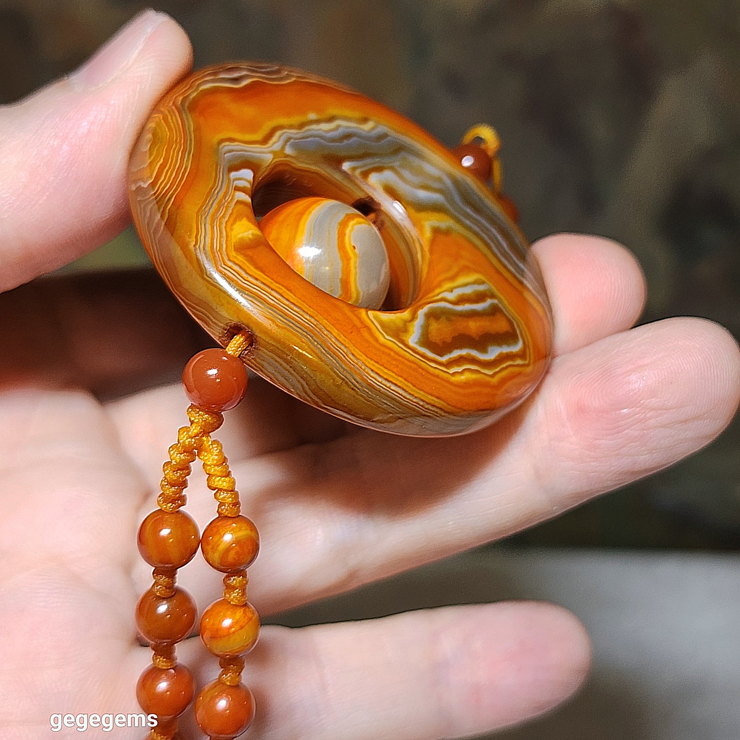 52.5mm The Warring States Sardonyx (Zhanguo Red Agate) pendant with same material 6mm handmade necklace 战国红吊坠连战国红6厘米珠子手编项链绳 #5