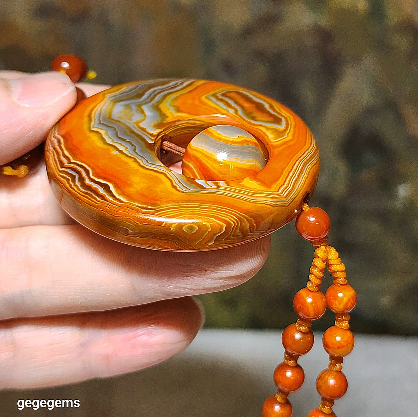 52.5mm The Warring States Sardonyx (Zhanguo Red Agate) pendant with same material 6mm handmade necklace 战国红吊坠连战国红6厘米珠子手编项链绳 #5