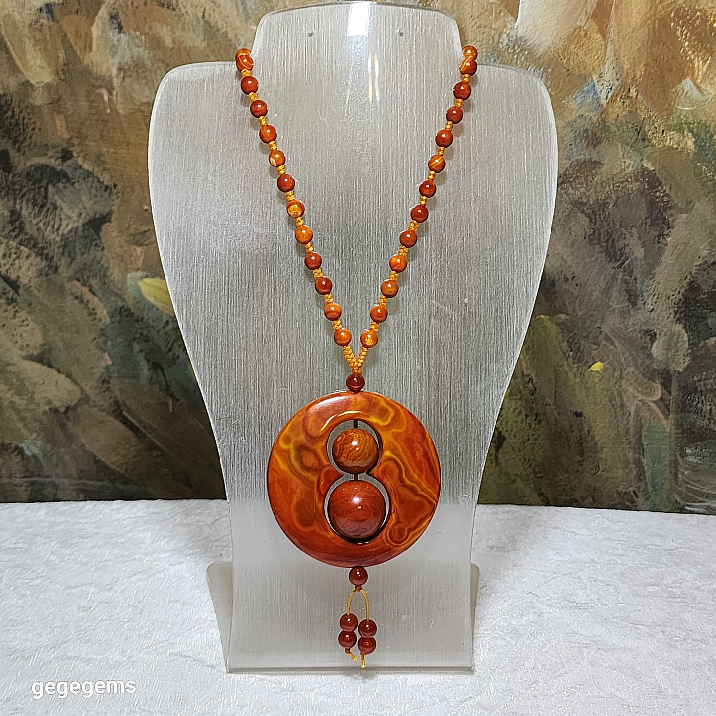 59mm The Warring States Sardonyx (Zhanguo Red Agate) "8" shape pendant with same material 6mm handmade necklace战国红 "8"字形吊坠连战国红6厘米珠子手编项链 #6
