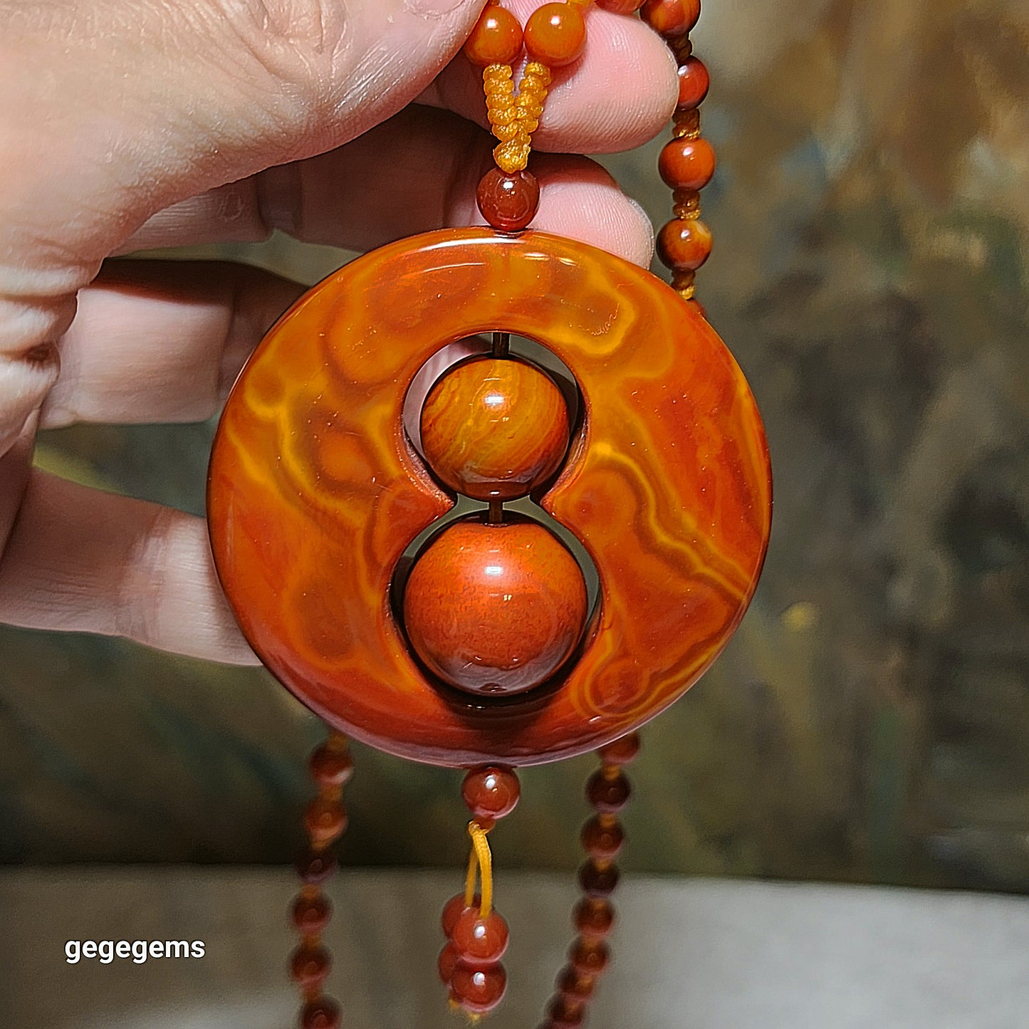 59mm The Warring States Sardonyx (Zhanguo Red Agate) "8" shape pendant with same material 6mm handmade necklace战国红 "8"字形吊坠连战国红6厘米珠子手编项链 #6