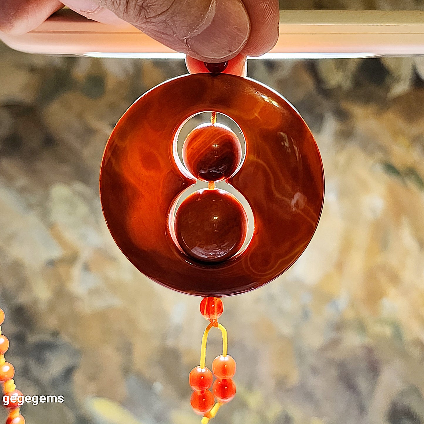 59mm The Warring States Sardonyx (Zhanguo Red Agate) "8" shape pendant with same material 6mm handmade necklace战国红 "8"字形吊坠连战国红6厘米珠子手编项链 #6