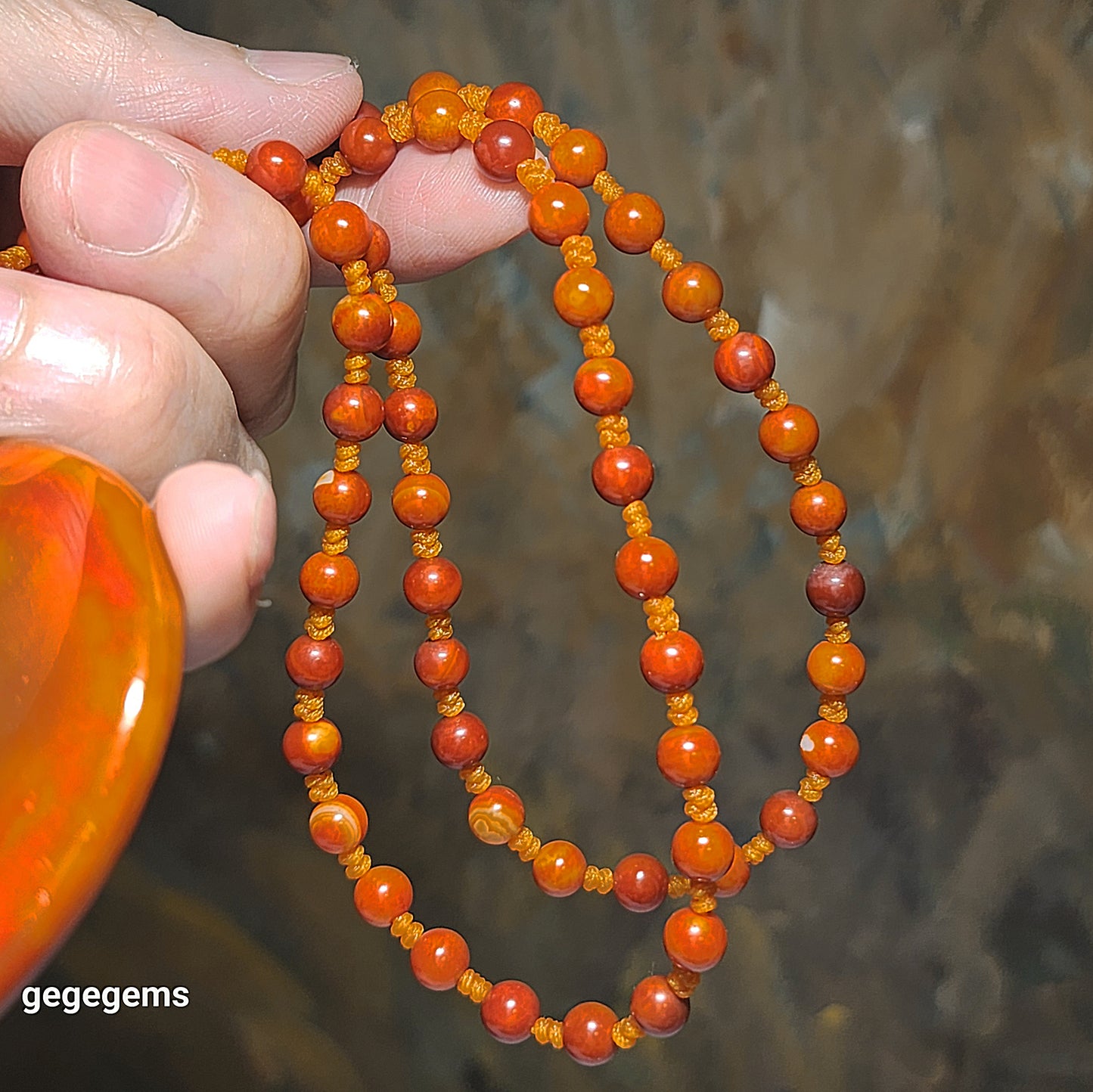 59mm The Warring States Sardonyx (Zhanguo Red Agate) "8" shape pendant with same material 6mm handmade necklace战国红 "8"字形吊坠连战国红6厘米珠子手编项链 #6