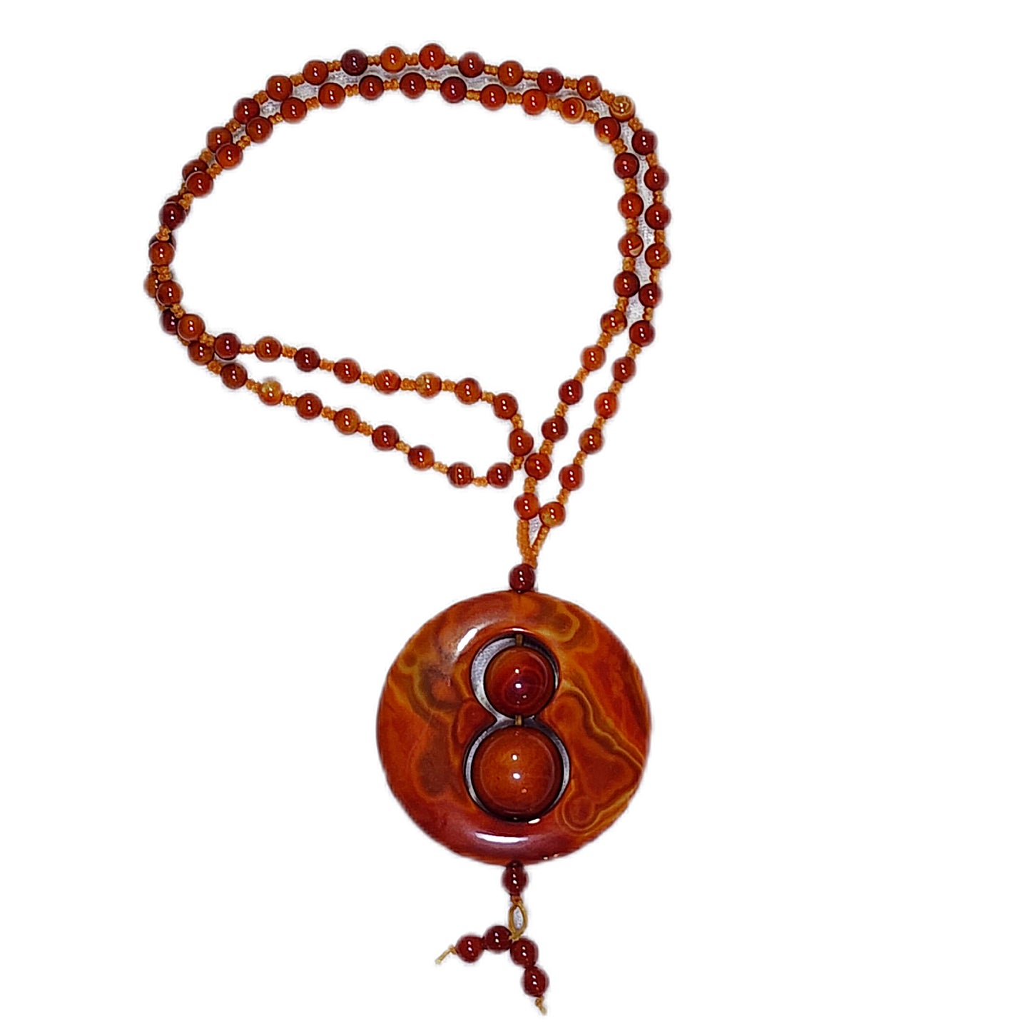 59mm The Warring States Sardonyx (Zhanguo Red Agate) "8" shape pendant with same material 6mm handmade necklace战国红 "8"字形吊坠连战国红6厘米珠子手编项链 #6