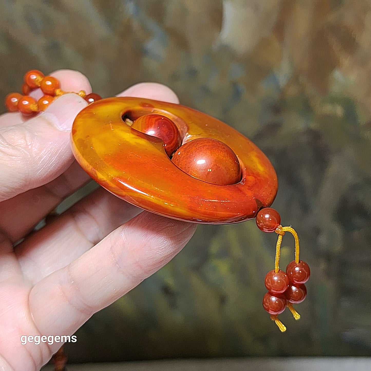 59mm The Warring States Sardonyx (Zhanguo Red Agate) "8" shape pendant with same material 6mm handmade necklace战国红 "8"字形吊坠连战国红6厘米珠子手编项链 #6
