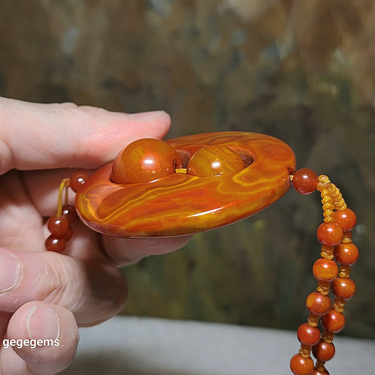 59mm The Warring States Sardonyx (Zhanguo Red Agate) "8" shape pendant with same material 6mm handmade necklace战国红 "8"字形吊坠连战国红6厘米珠子手编项链 #6