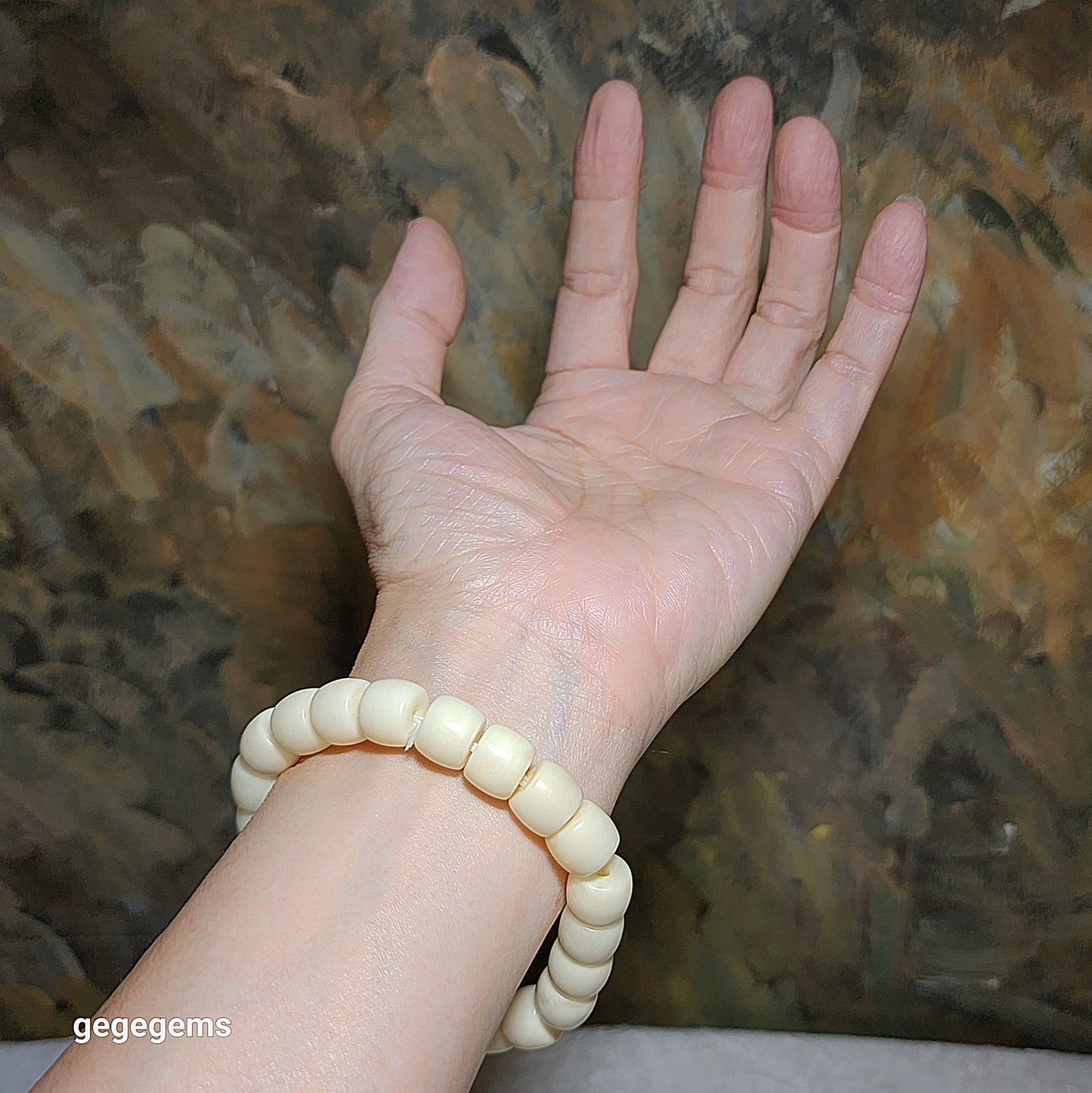 11.6mm Tibetan aged barrel beads and natural untreated Hubei Turquoise bracelet 藏式老料化石珠桶珠原矿湖北松石手链 #8