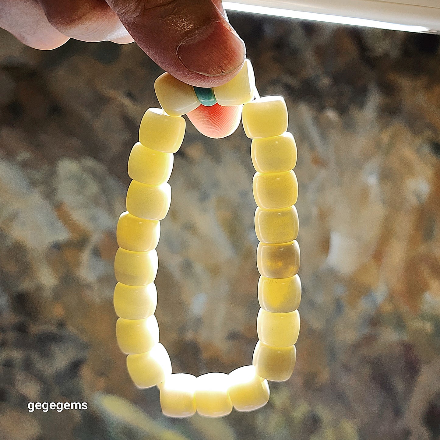 11.6mm Tibetan aged barrel beads and natural untreated Hubei Turquoise bracelet 藏式老料化石珠桶珠原矿湖北松石手链 #8