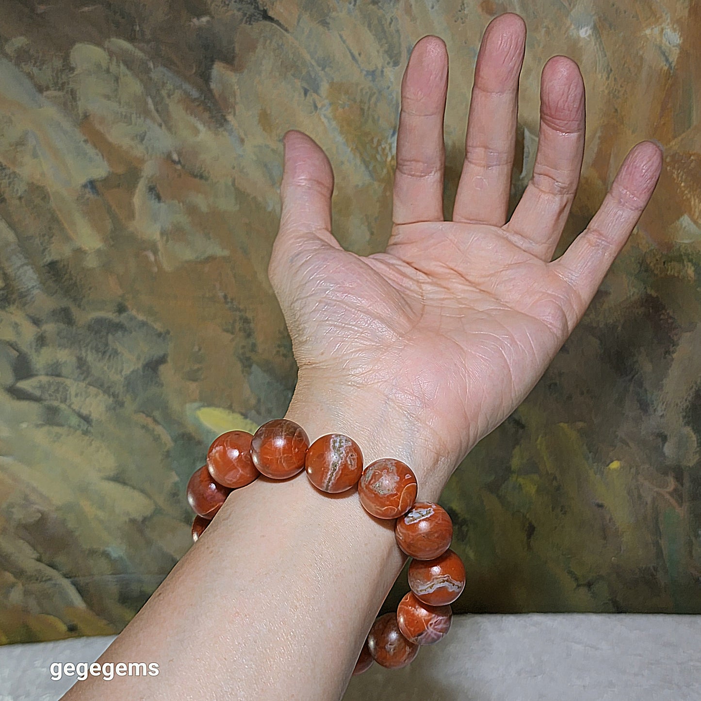 17.5mm Baoshan Nan Hong with some "stone skin" bracelet 100克大尺寸保山南红带小许皮手链