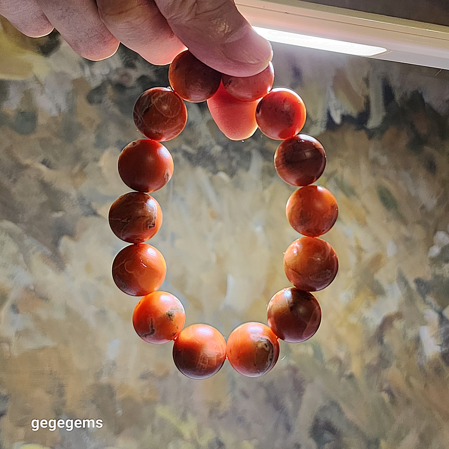 17.5mm Baoshan Nan Hong with some "stone skin" bracelet 100克大尺寸保山南红带小许皮手链