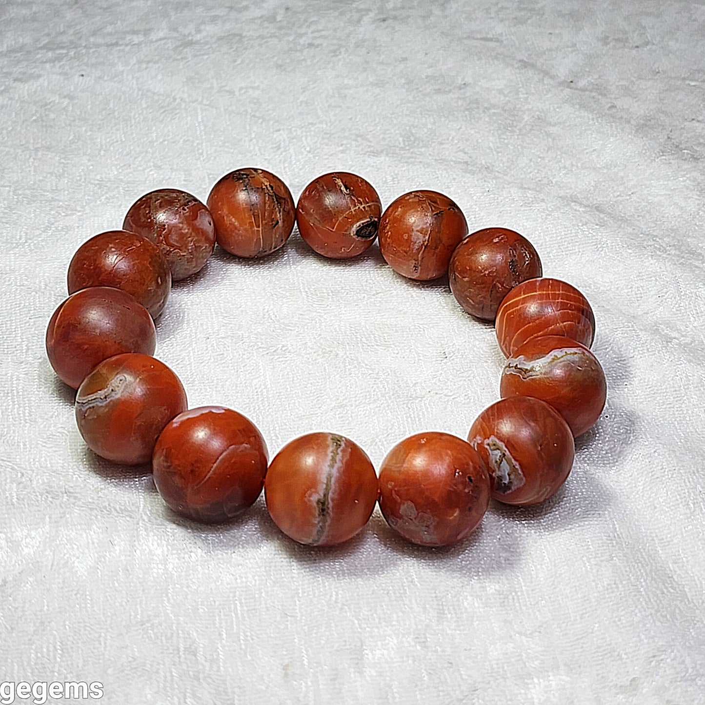 17.5mm Baoshan Nan Hong with some "stone skin" bracelet 100克大尺寸保山南红带小许皮手链