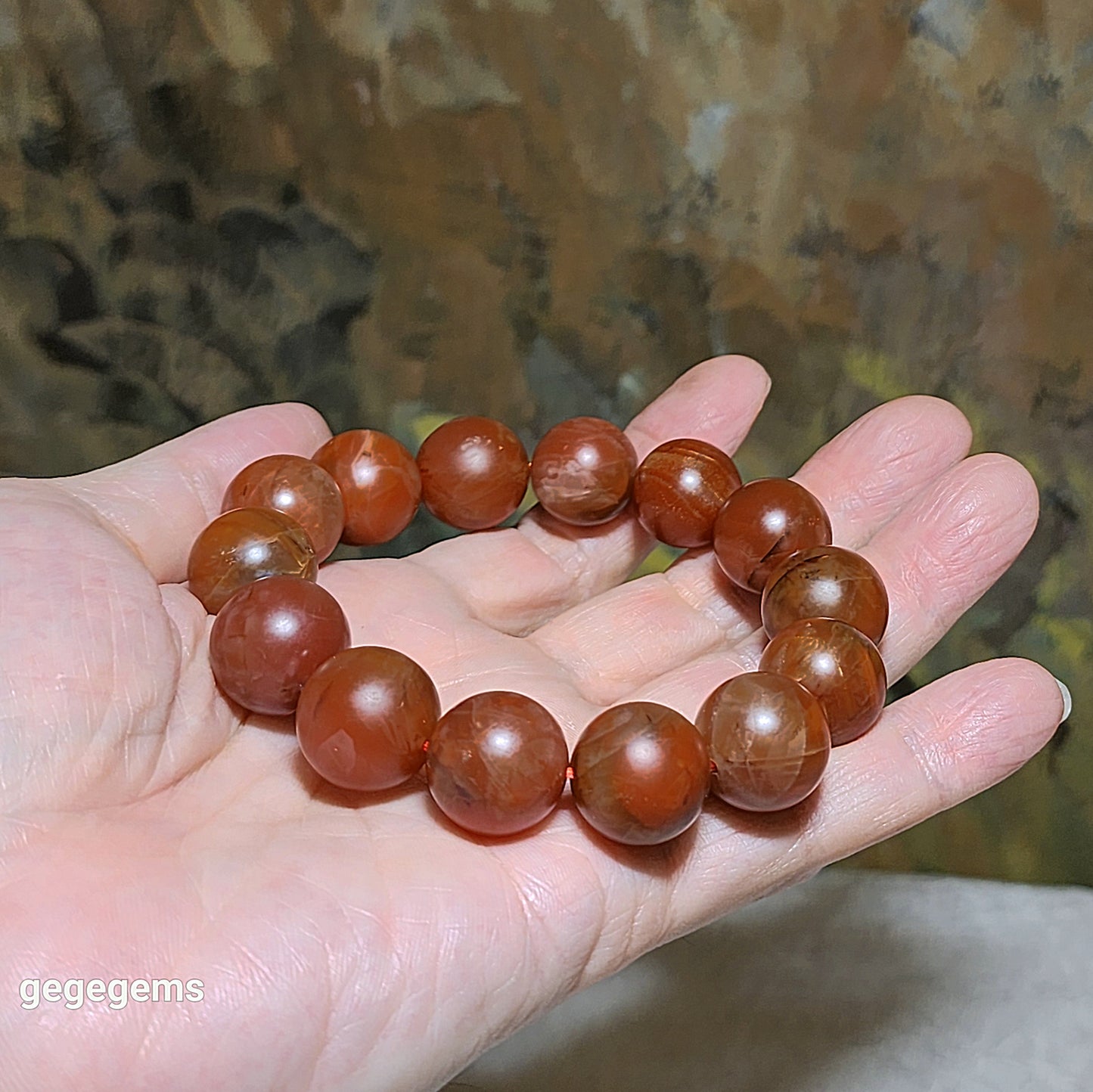 16.5mm Baoshan Nan Hong old mine bracelet 保山南红老料红黄油润手链