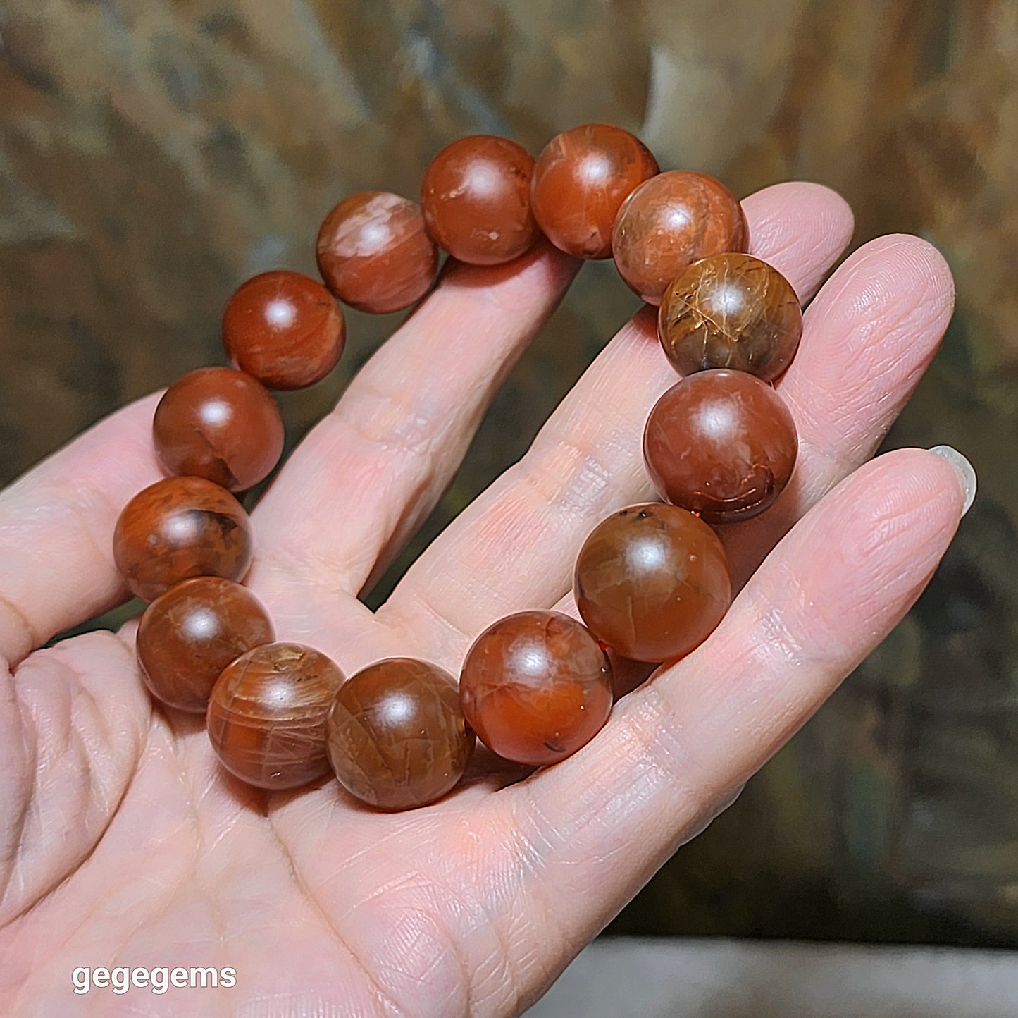 16.5mm Baoshan Nan Hong old mine bracelet 保山南红老料红黄油润手链