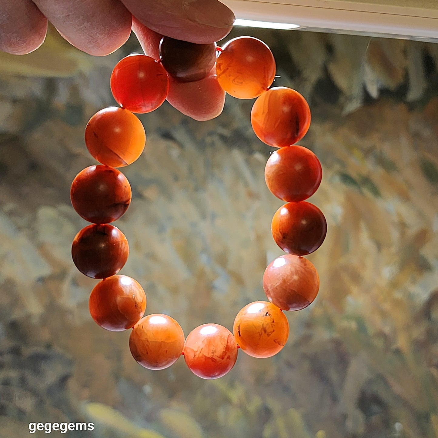 16.5mm Baoshan Nan Hong old mine bracelet 保山南红老料红黄油润手链