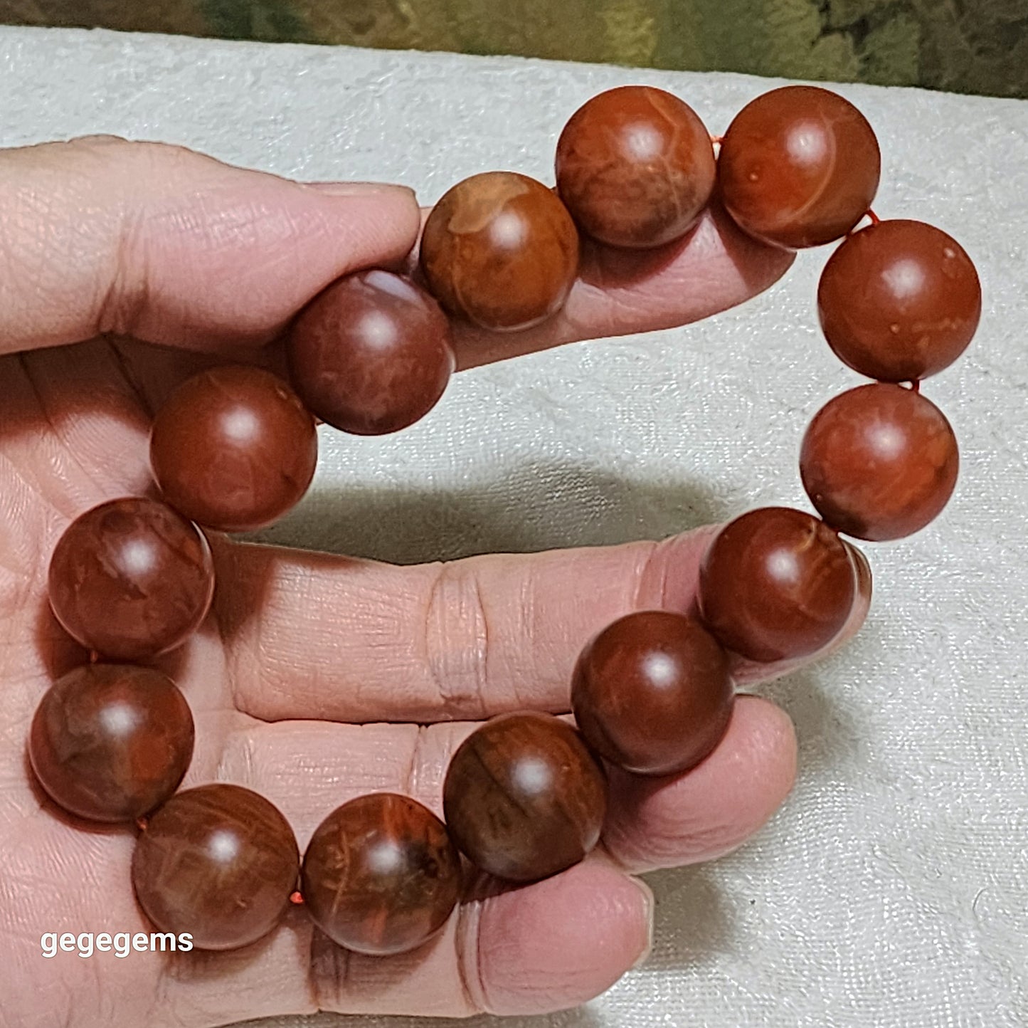 16.5mm Baoshan Nan Hong old mine bracelet 保山南红老料红黄油润手链