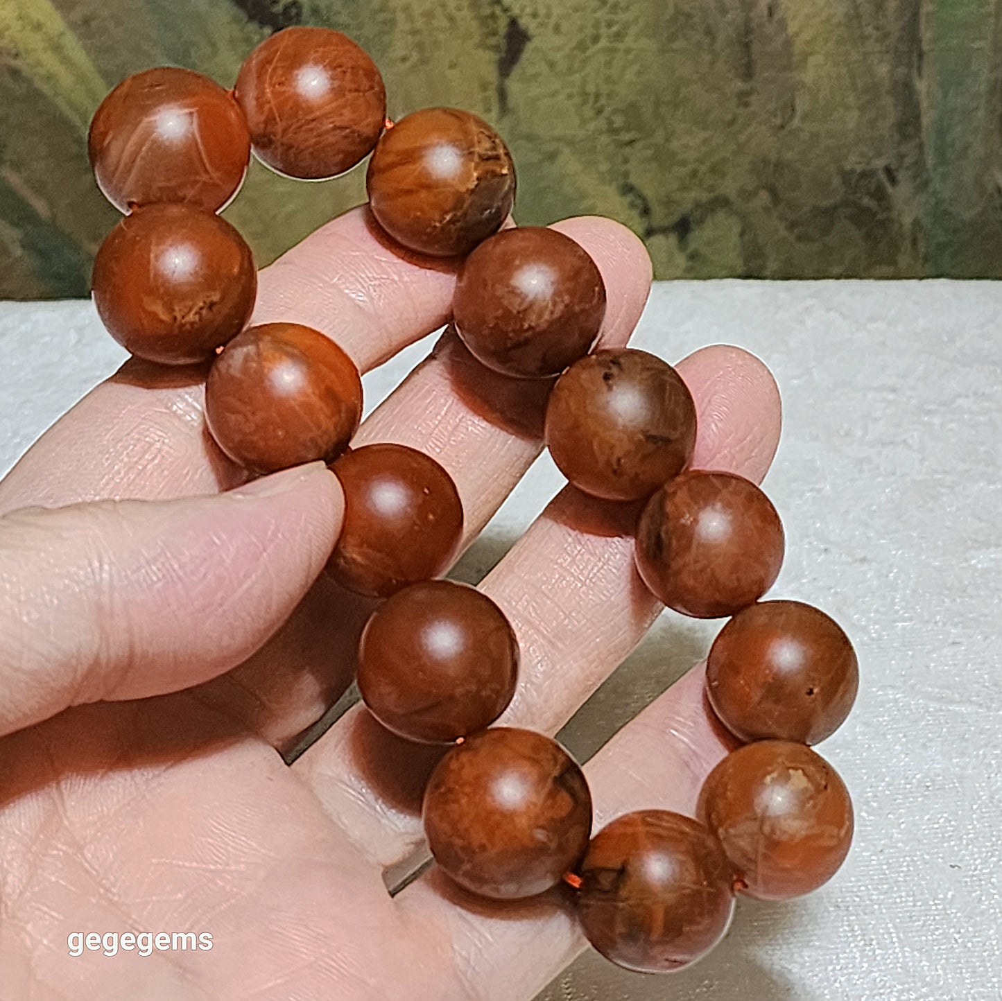 16.5mm Baoshan Nan Hong old mine bracelet 保山南红老料红黄油润手链