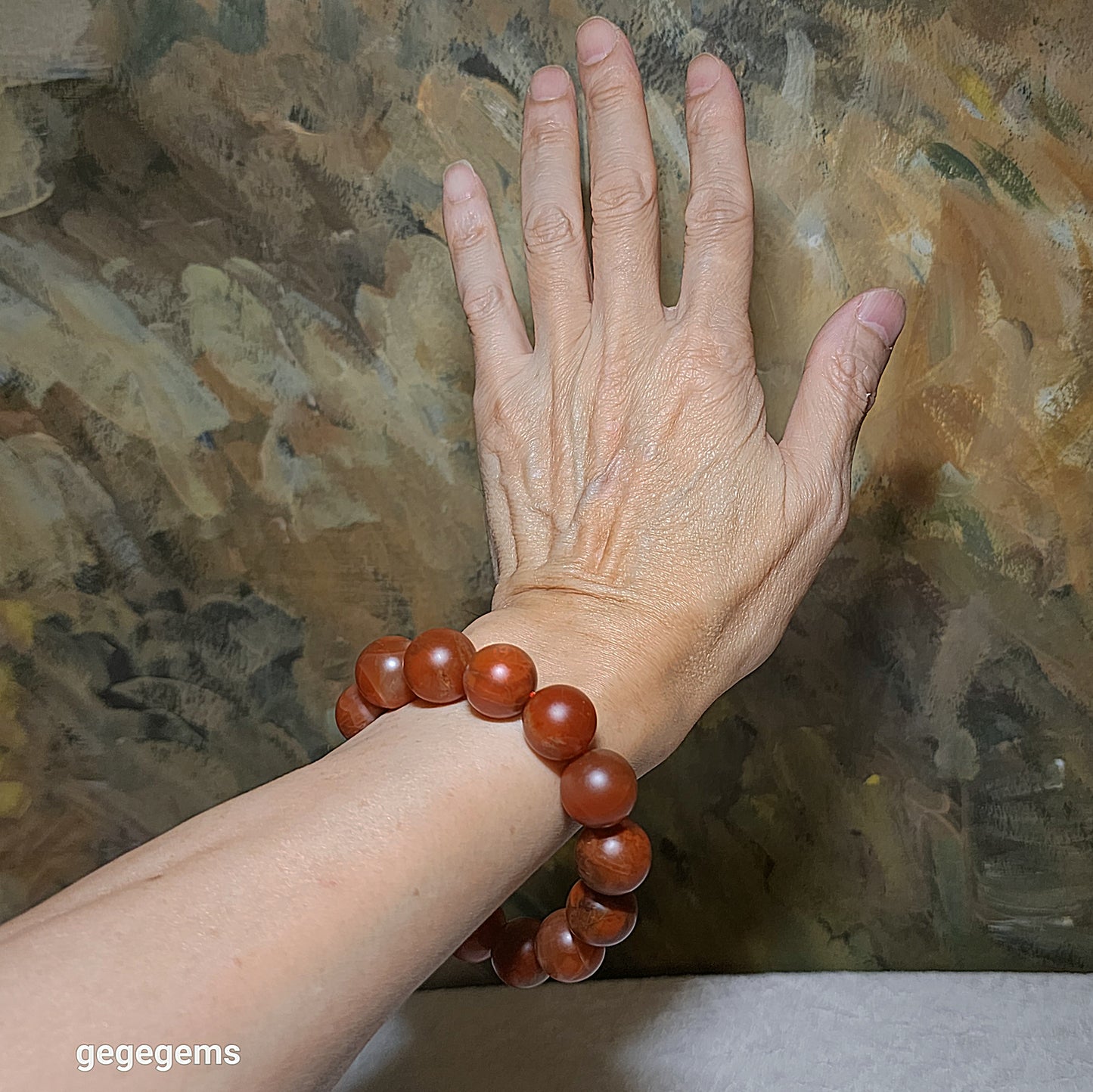 16.5mm Baoshan Nan Hong old mine bracelet 保山南红老料红黄油润手链