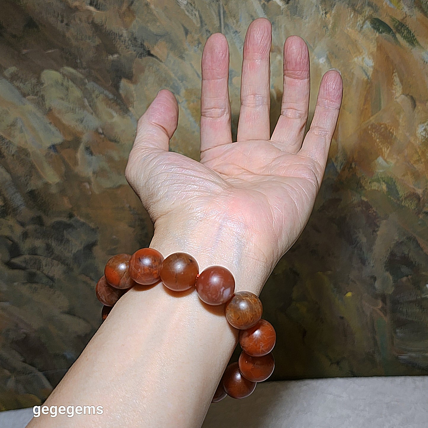 16.5mm Baoshan Nan Hong old mine bracelet 保山南红老料红黄油润手链
