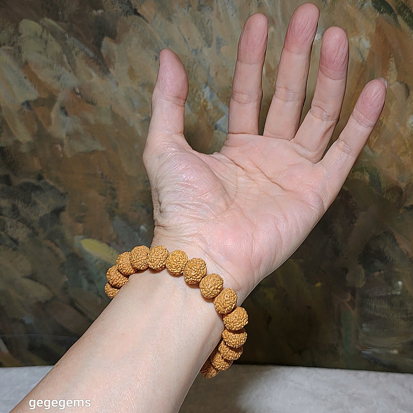 12.5mm+ premium natural "Panlong" (Coiling Dragon) 7 Mukhi (faces) small species Rudraksha with a 16.2mm Chrysocolla bracelet 七瓣盘龙小金刚菩提子配凤凰松石(硅孔雀石)手链