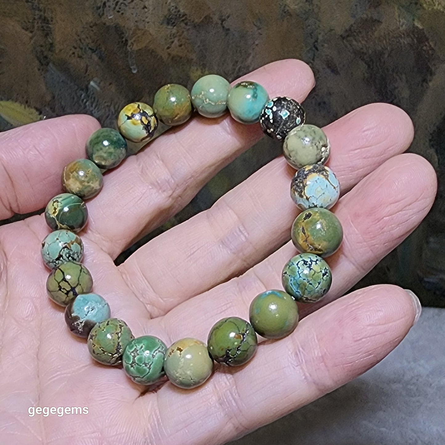 10mm+ Natural untreated Hubei Turquoise bracelet 优质天然原矿湖北松石手链