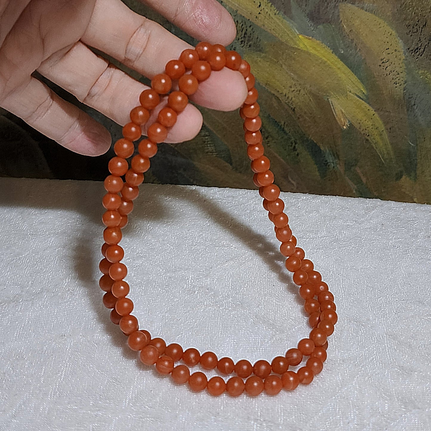 6.6mm Premium natural Baoshan Nan Hong 108 mala necklace / multi loops bracelet 43.65克优质天然保山南红108念珠項链多圈手链